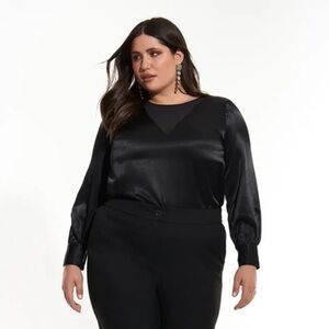Addition Elle Black Blouse with Chiffon Neckline Yoke